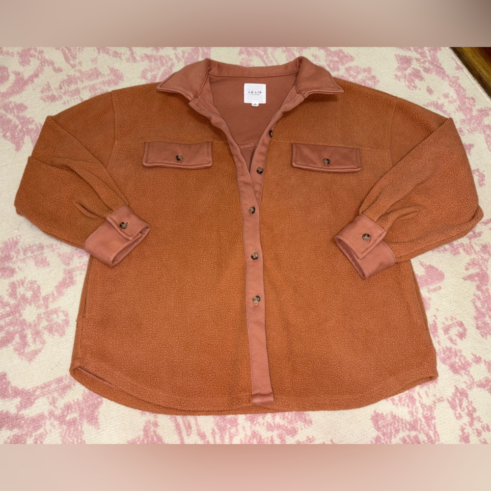 Le Lis Rust Button-Up Sherpa Shacket Women’s S